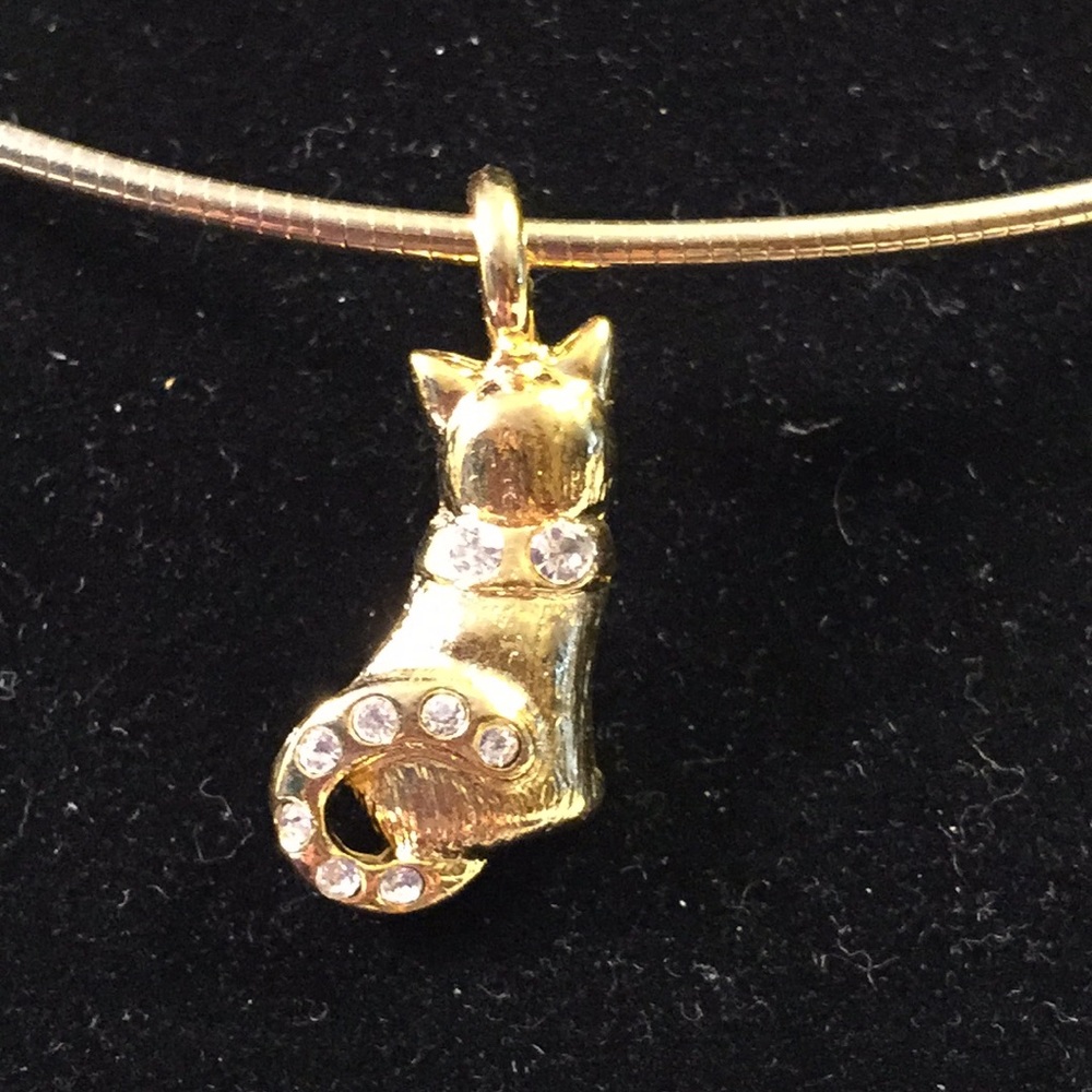 Vintage KIS rhinestone cat necklace